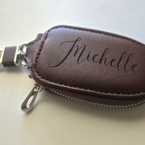 Personalized Brown Leather Key Pouch - Michelle